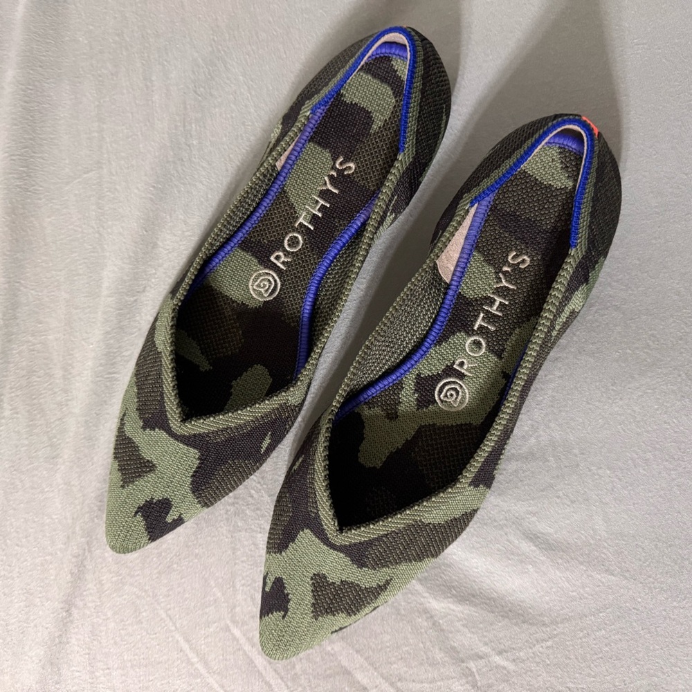 Rothy's Green & Black Camo Pointed-Toe Flats